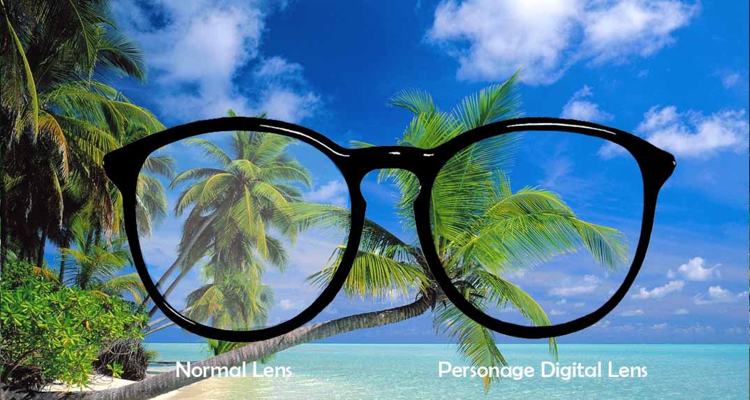 vision with normal lenses and personage digital lenses